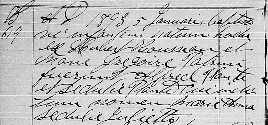 St John The Baptist Birth Record for Marie Anne, Sedulie, Juliette Rousseau Brooks